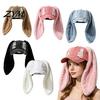 Baseball Cap with Bunny Ears Plush Rabbit Ears, Washed Distressed Peaked Hat for Ear Winter Winter, Long Dance Party Show Festivals