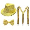 Performance Sequined Hat Solid Color Suspenders Fashion Performance Props Set  Christmas