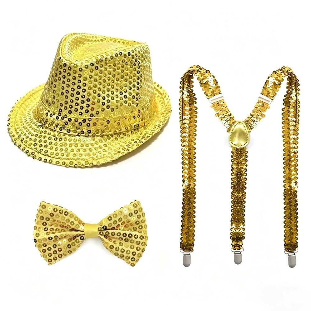 Performance Sequined Hat Solid Color Suspenders Fashion Performance Props Set  Christmas