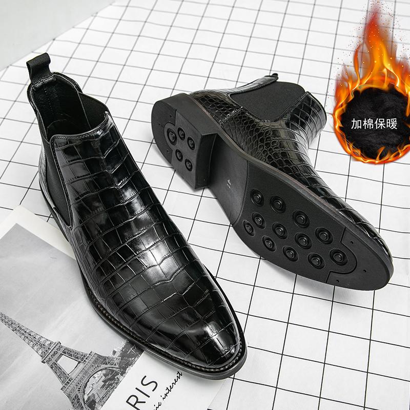 

Модные повседневные деловые серые мужские ботинки челси, модные ботинки из крокодиловой кожи для мужчин, остроносые слипоны до щиколотки, мужские ботильоны 38 чёрный