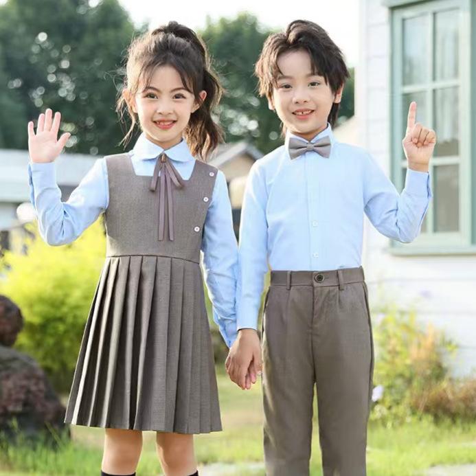 Girls' college buckle dress, autumn girls' JK pleated skirt, middle-aged and older children's performance vest skirt