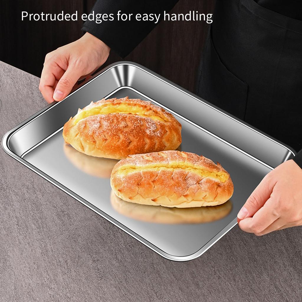 Rustproof Baking Pan For Pastries Household Stainless Steel Barbecue Dish Thickened Rectangular Flat Bottom Tray