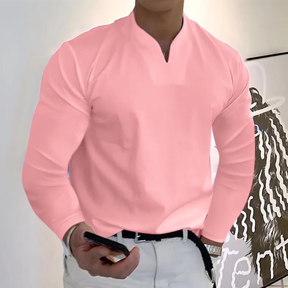Order A Size Up,Men's Clothes Spring Autumn V-neck Loose Fit Long Sleeve T-shirts Solid Color Tops Casual Tees Shirts Mens Shirts