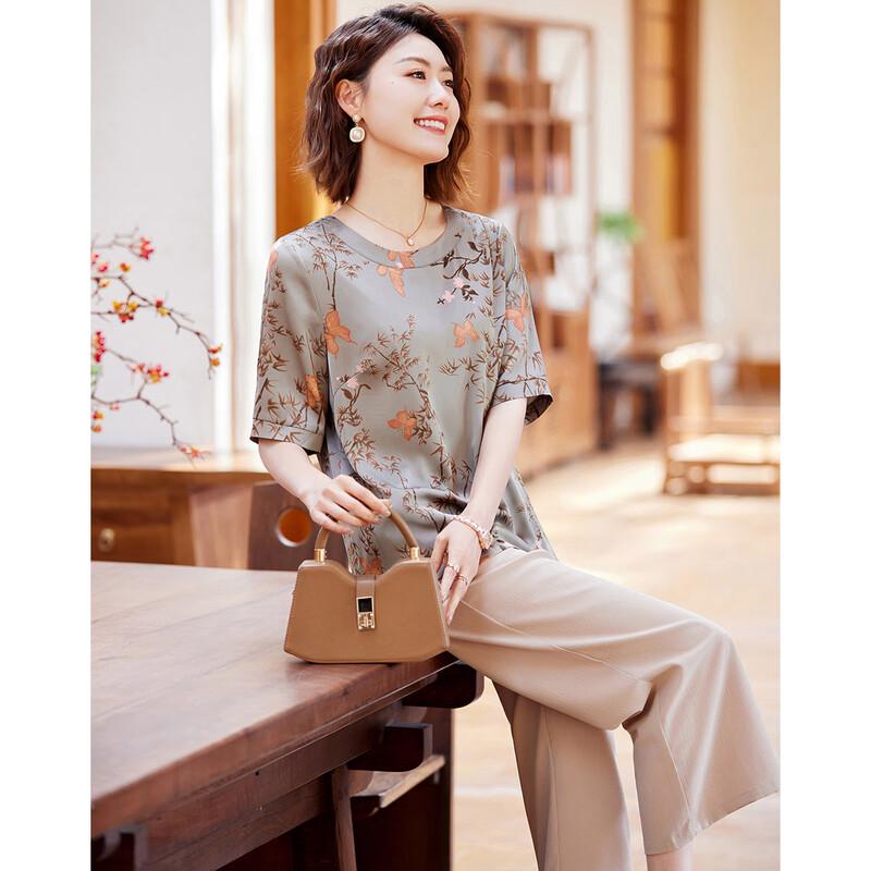 Pastel New Chinese Style Summer Two-Piece Set for Mid-Aged Women