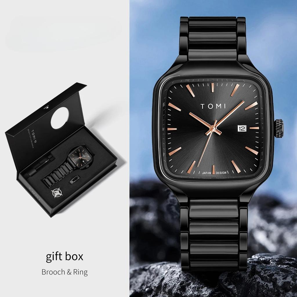Men's Quartz Watch New Fashion Box Set Cufflinks Ring Fashion Set Box Watch As A Gift for Men's Gift Box