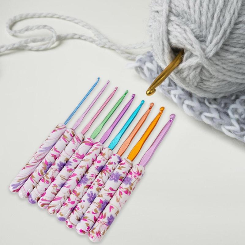 9Pcs Ergonomic Handle Crochet Hook 2MM-6MM Ergonomic Crochet Needle Long Handle Crochet Hook For Beginner Hobbyist