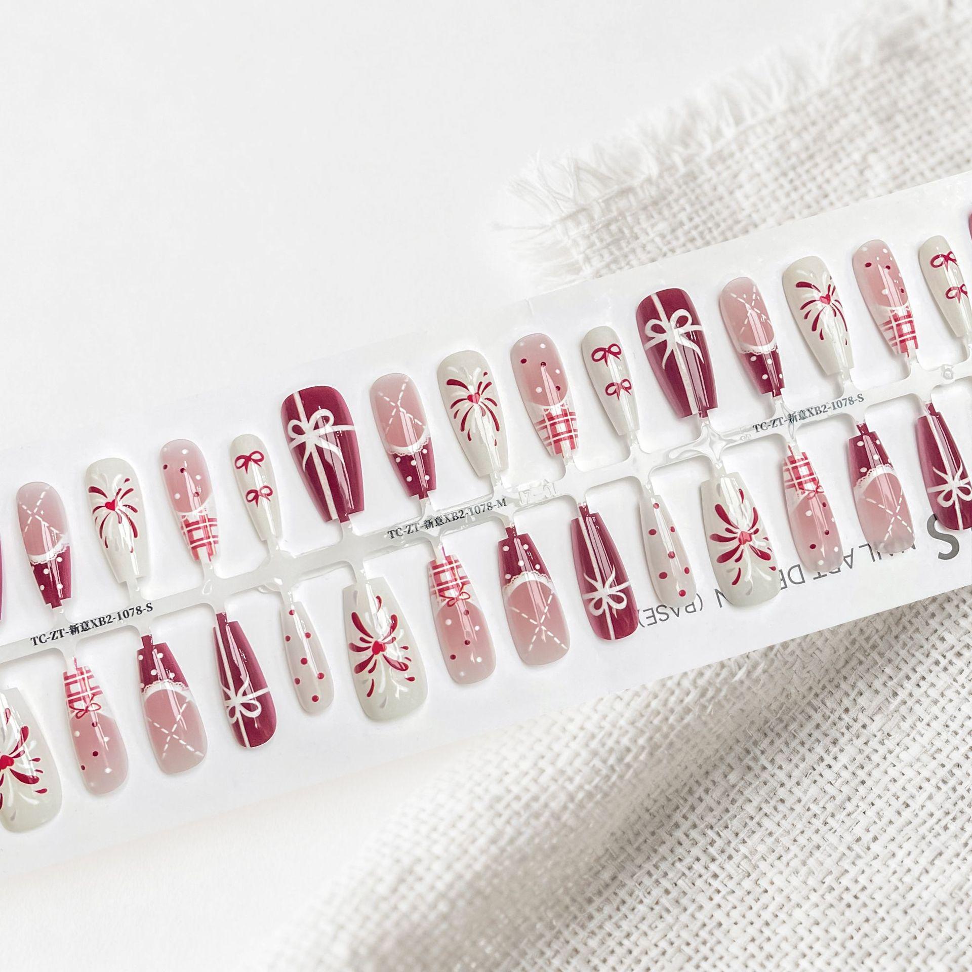 

Cherry Red Fireworks & Butterfly French Press-on Nails: New Year Nail Art Tips Natural No Topcoat S+M+S+XS