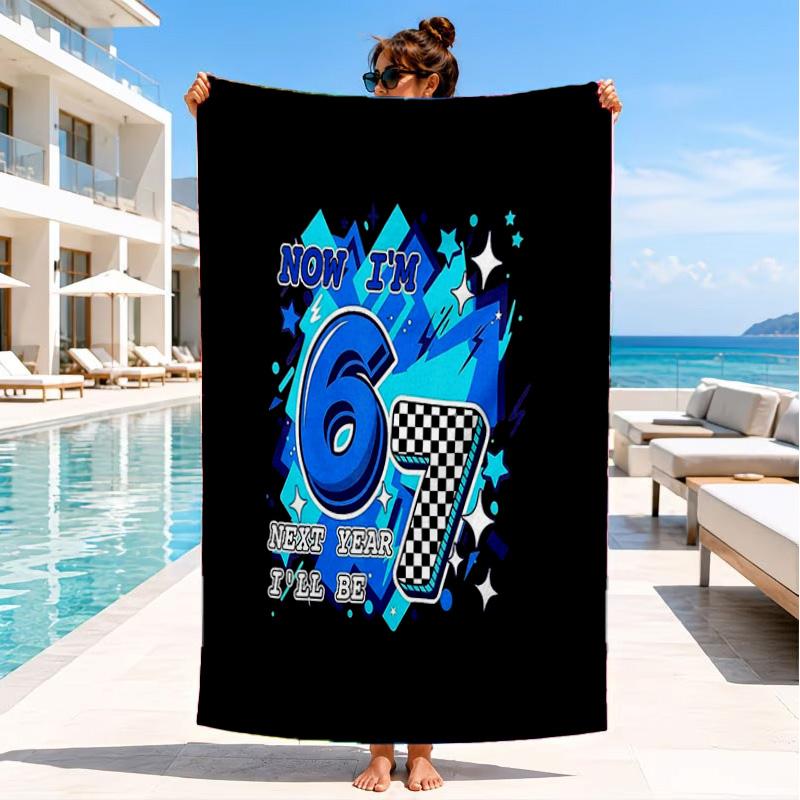 Energy Number 67 Design Beach Towel, Quick-drying, Easy to Care for, Suitable for Both Fitness and Beach Vacations,Sports Essential