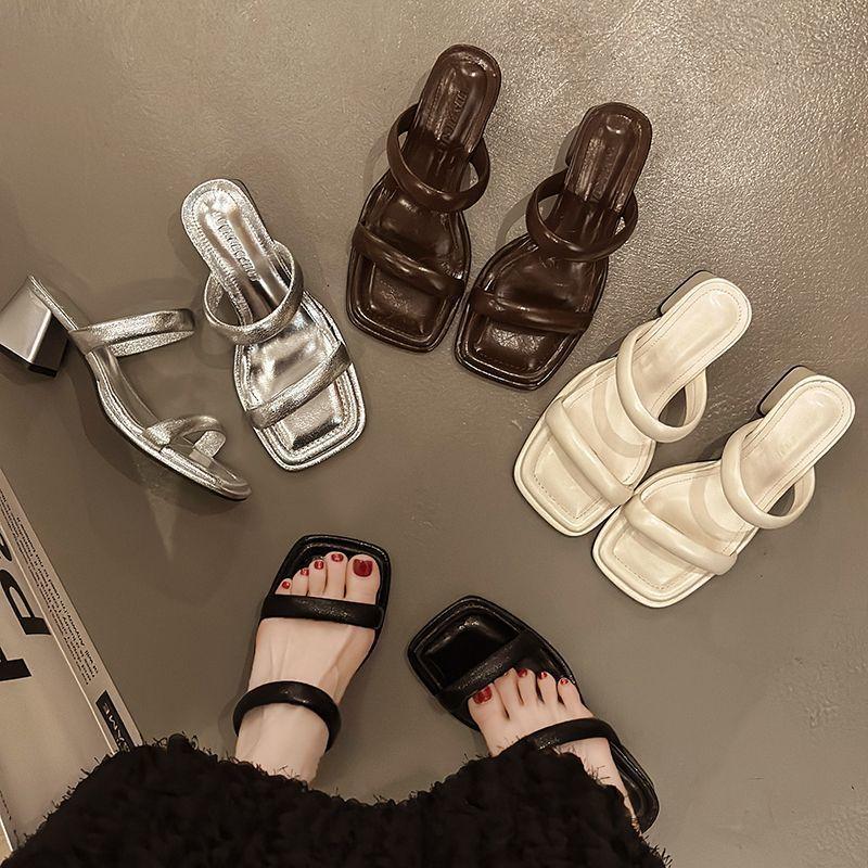 French temperament is beautiful, thick heel with sandals 2025 new model with skirt, high heel cool slippers women's summer wear