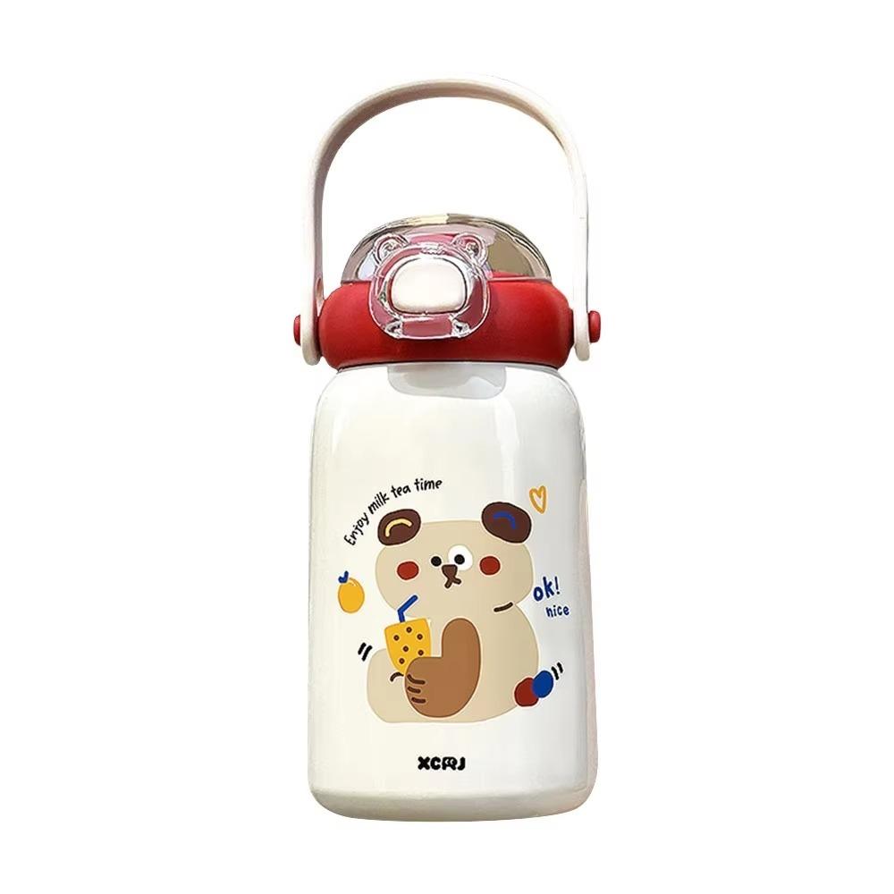 Large Capacity Vacuum Cup Double Drinking Straw Coffee Cup Cute Student Water Cup  for Children