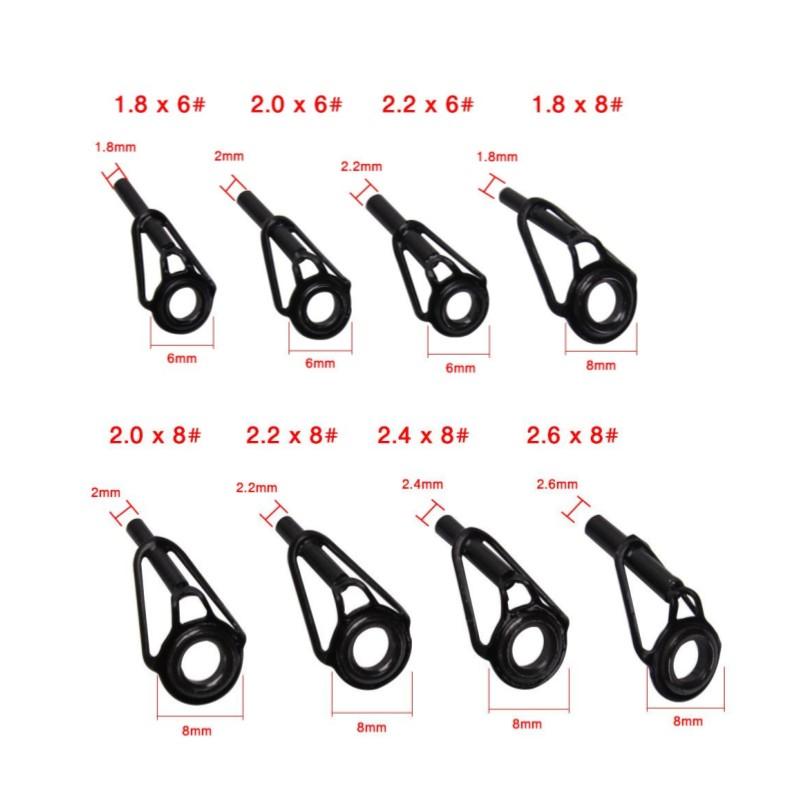 

8/16/80Pcs Black Top Tip Guide for Spinning Casting Fishing Rod Building Repair Eye Line Ring Stainless Steel Frame