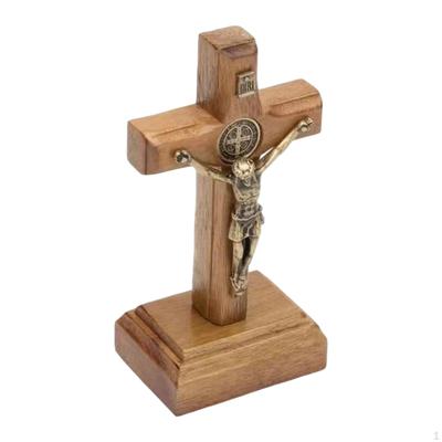 Croce da Tavolo in Legno, Piccolo Crocifisso Decorazione da Collezione Statua di Gesù Statuetta Cattolica