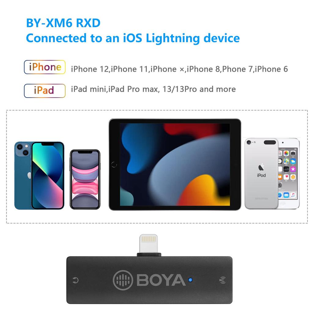 BOYA XM6 S3 iPhone Streaming Wireless Lavalier Lavalier External Microphone with Omnidirectional Sound OLED Easy Compatible with DSLR Video and
