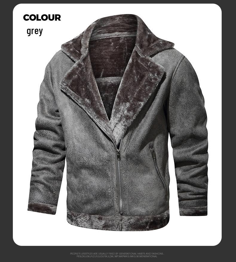 Men's Leather & Fur Integrated Lapel Jacket - Winter Warmth, Thick, Fitted, Stylish