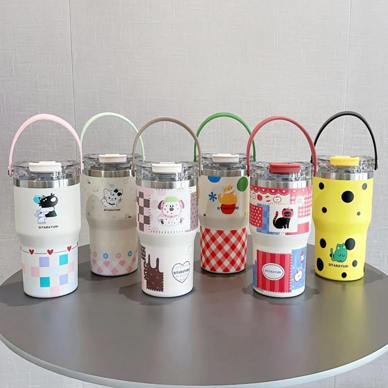 900ML Ice Cup Car 304 Stainless Steel Coffee Cup Heat Insulated Keep Warm Cold Vacuum Flask Beer Water Mug Tumbler with Handle