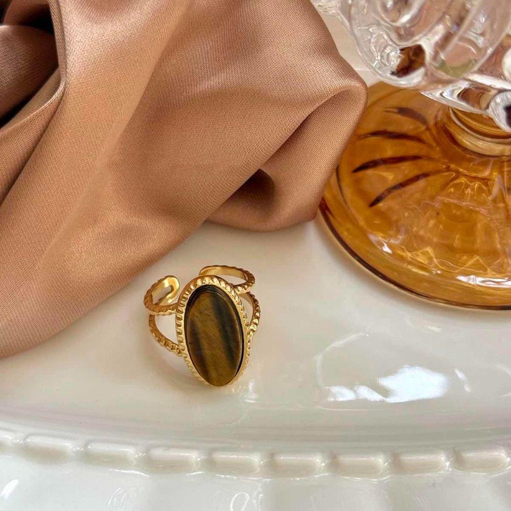 Korean Style Turquoise Metal Ring Geometric Wide Finger Buckle Retro Geometric Open Ring  Women