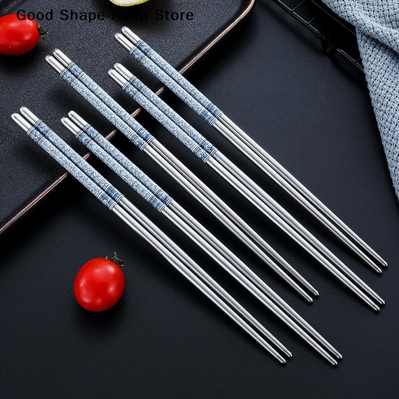 5/10/15/20Pairs Stainless Steel Non-slip Chinese Chopstick For Porcelain Print Chopsticks Cooking Eating Easy To Clean