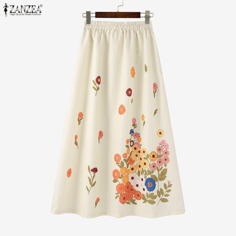 ZANZEA Women Casual Elastic Waist Loose Summer Floral Skirts