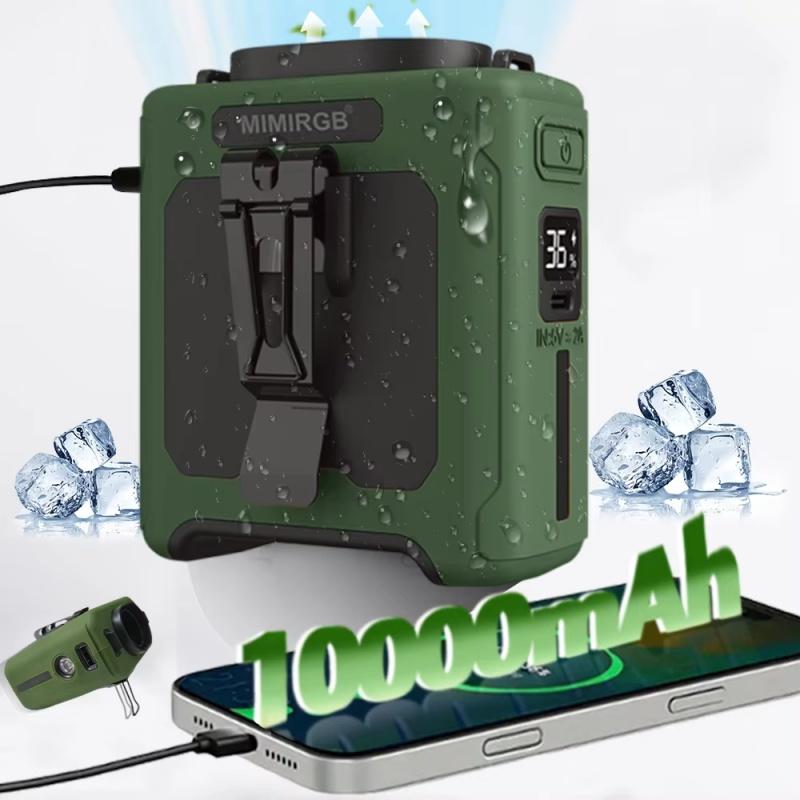10000mAh Outdoor Portable Waist Fan USB Hanging Neck Fan with Mobile Power LED Night Light Lighting For Sports Outdoor Work