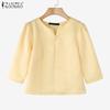 ZANZEA Women Casual Round Neck Solid Color Summer 3/4 Sleeve Blouse