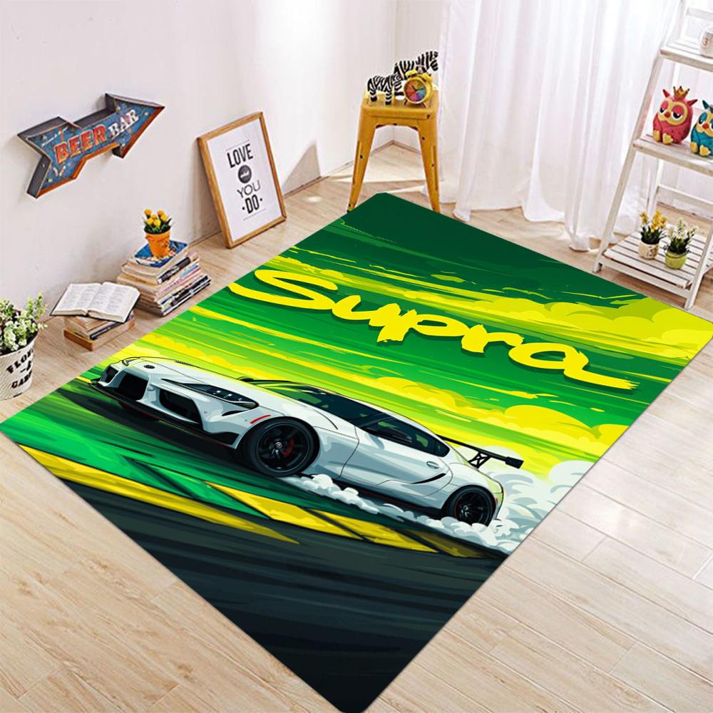 Sports Car Lightning Water Splash Carpet Skyline Rug for Home Decoration Orange Blue Mat Bedroom Decor Carpets for Living Room
