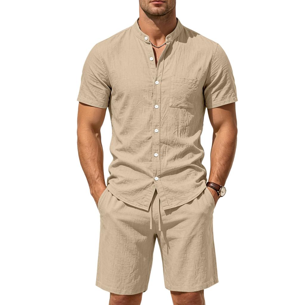 Men's Linen Shirt and Shorts Set Casual Relaxed Fit Summer Outfit
