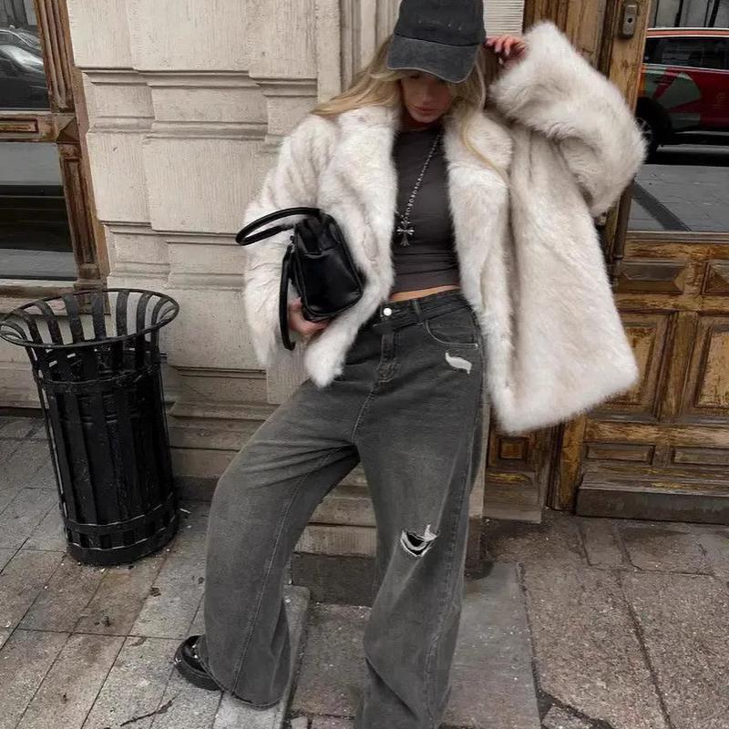 Winter Fur Coat Women Fashion Fluffy Outerwear Overcoat Girl Furry Warm Jacket