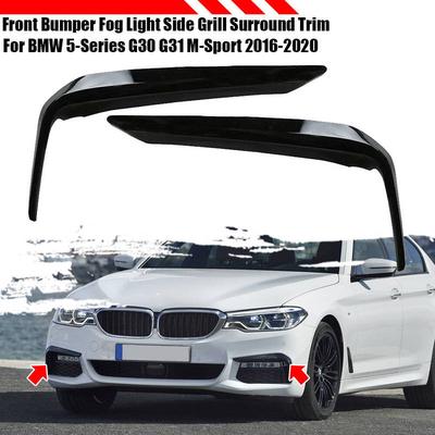 1pair Front Bumper Fog Light Grille Trim Strips Eyebrow Cover For BMW 5-Series G30 G31 M-Sport 2016- 51118070541 51118070542