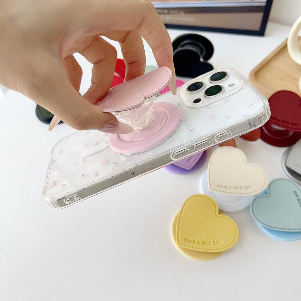 Leather Heart-Shaped Magsafe-Compatible Magnetic Phone Holder - Retractable, Foldable, Strong Adsorption