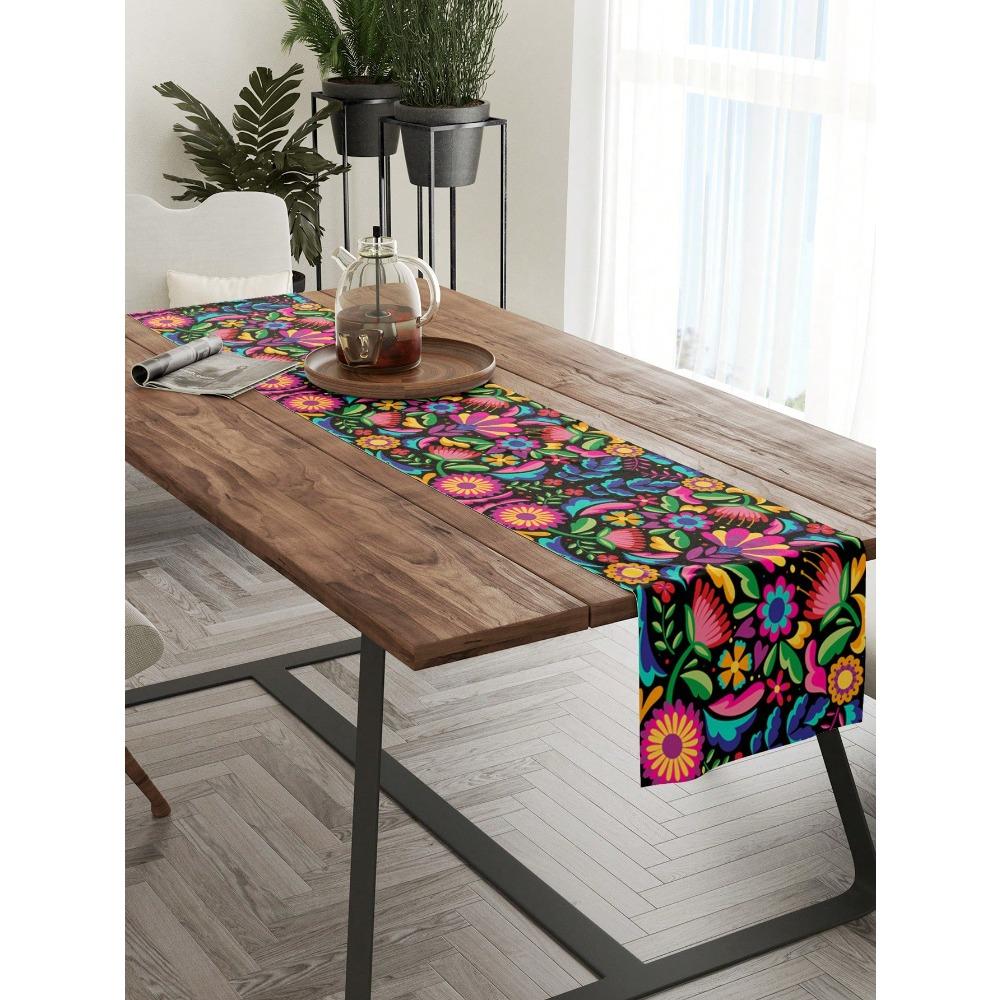 1pc Festive Linen Table Runner, Colorful Mexican Festival Design Tablecloth, Suitable For Home Dining Room And Restaurant, 13"X72"/33cm*183cm