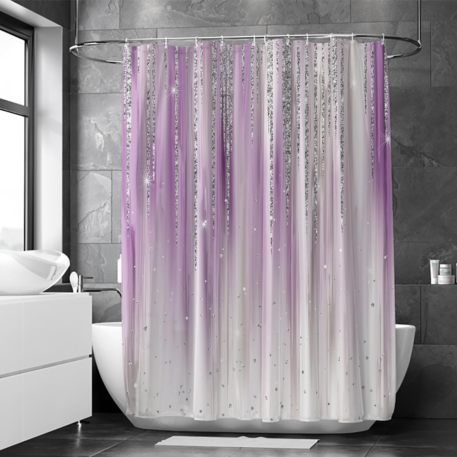 

Занавеска для душа с блестящим ромбовидным градиентным принтом, водонепроницаемая отделка, мягкая ткань, нескользящий коврик для ванной, 12 пластиковых крючков 150*180cm