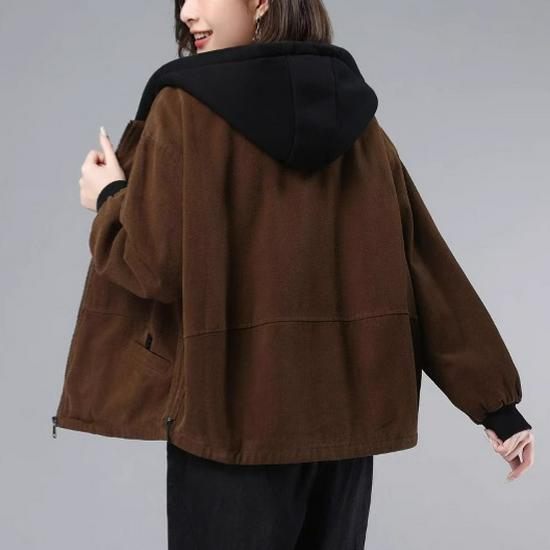 

Женская зимняя хлопковая куртка с капюшоном 2024 - Легкая, свободного кроя, на плюшевой подкладке, повседневная верхняя одежда XXXL (suggested for 166-180 jin) кофейный