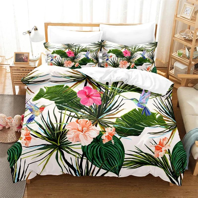 

Palm Leaves Duvet Cover Hawaiian Tropical Floral Bedding Set Microfiber Flamingo Comforter Cover Queen Twin For Kids Teen Adult EU Single(135x200cm)