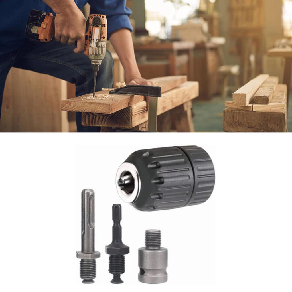 4 Pcs Drill Chuck Adapter Set 10mm Impact Drill Chuck with Round Hex Shank Connection Rod Electric