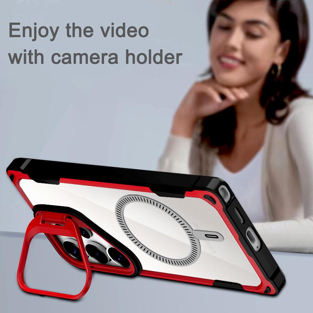 Luxury Transparent Shockproof Armor Case For Samsung Galaxy S25 S24 Ultra Plus Edge S25Ultra Magsafe Wireless Charge Stand Cover
