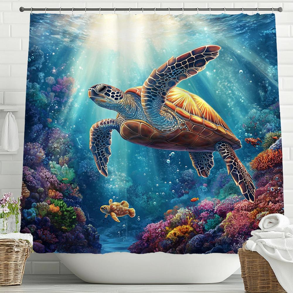 Sea Turtle /Marine Turtle Printed Shower Curtain, Bathroom Decorative Bathtub Curtain With Hooks,Home Decoration Curtain