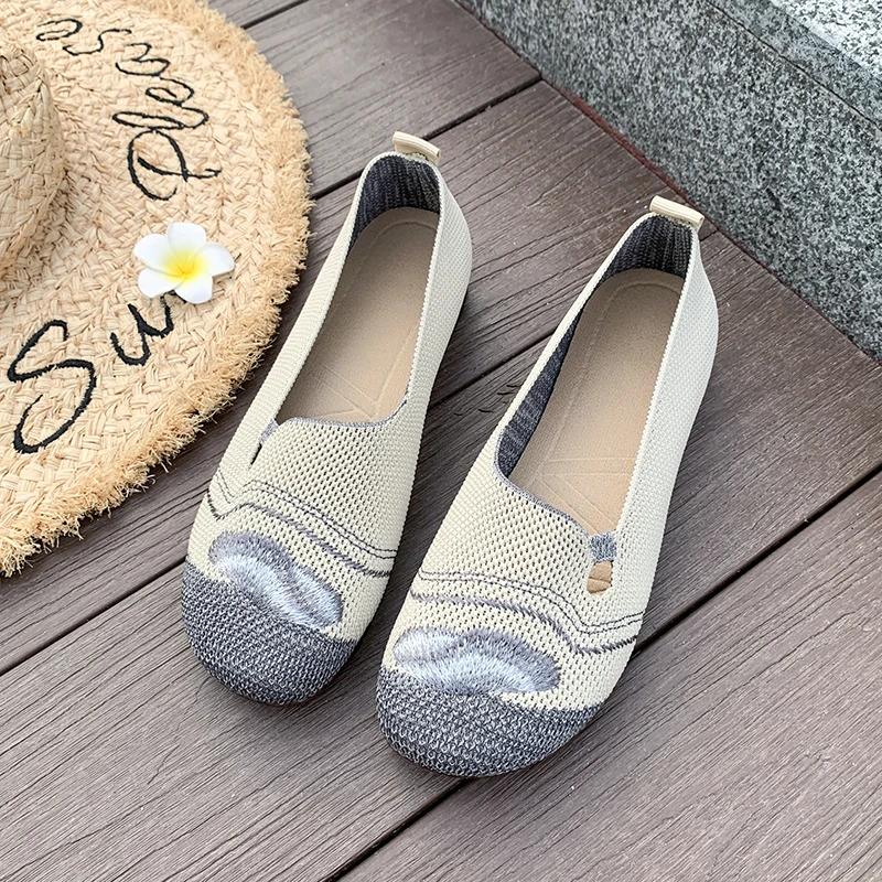 Fashion Loafers Women's Square Toe Breathable Slip On Square Toe Mesh Women Flats Shoes Soft Bottom Knit Ballet Flats Shoes