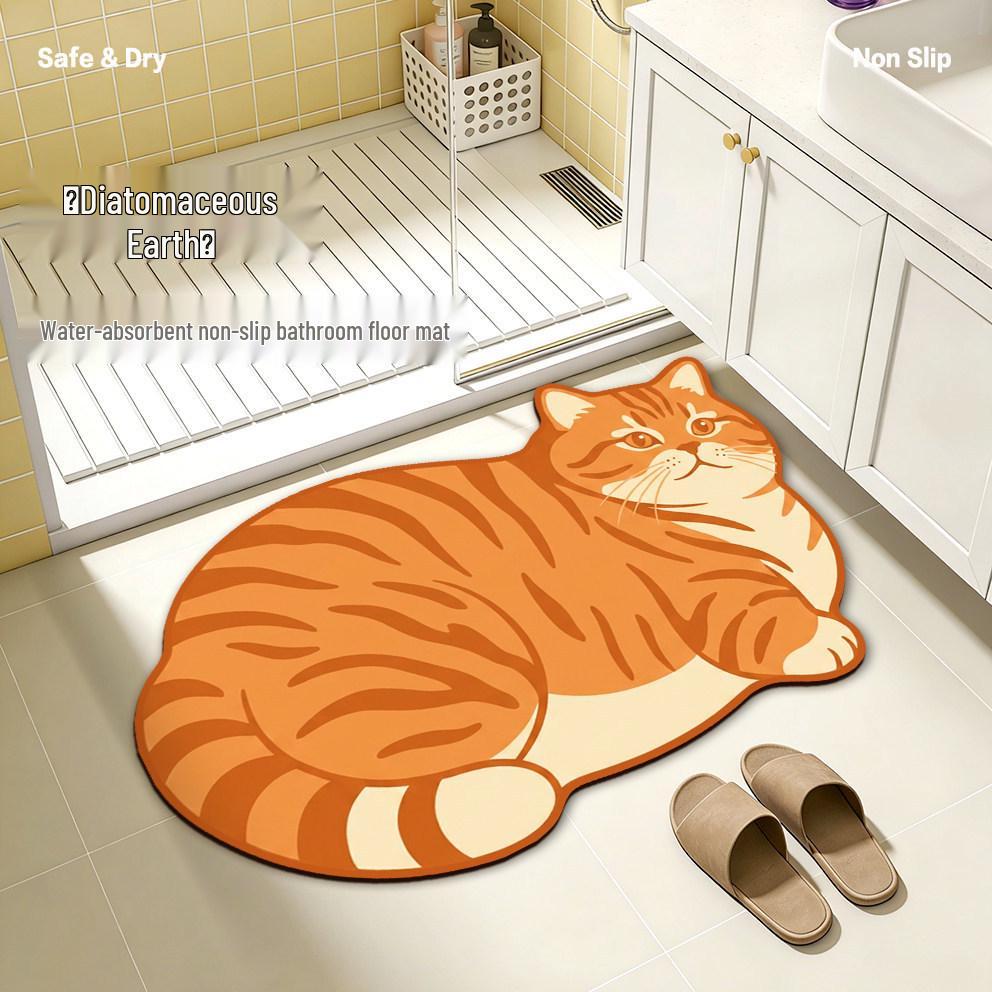 Cute Cartoon Cat Shaped Diatom Mud Bathroom Mat - Water Absorbent, Anti-Slip & Stain Resistant Foot Mat