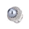 Jewelry Copper Platinum Plated Pearl Temperament Simple Design Ring 14Mm