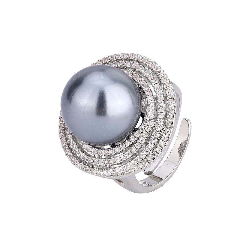 Jewelry Copper Platinum Plated Pearl Temperament Simple Design Ring 14Mm