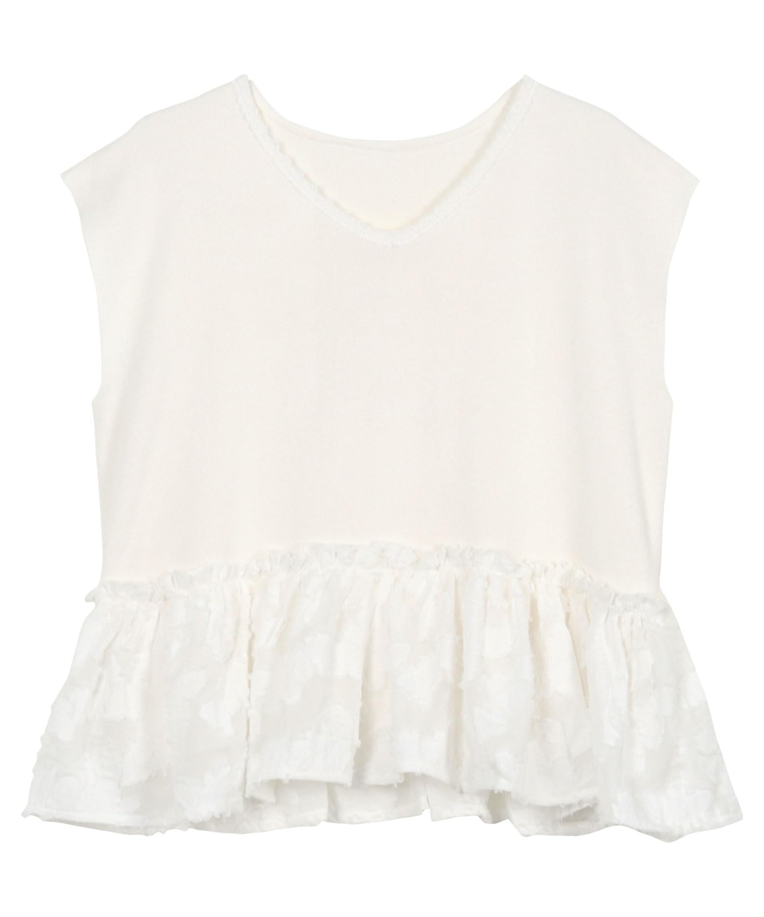 

Kobe Lettuce Summer Knit Blouse with and Short Size M Women s V-Neck, Ruffles, Sleeves, Off-White [C7536],