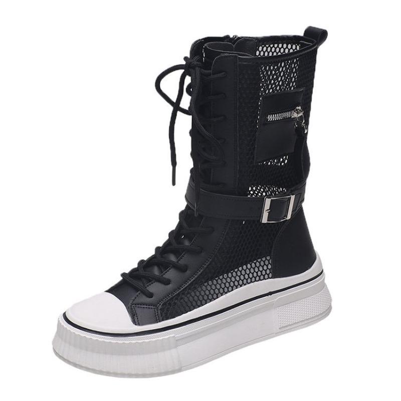 Fashion 2025 Summer Women's Boots Net Yarn Mesh Thin Section Cool Boots Mid-Calf Thick Bottom Sandals