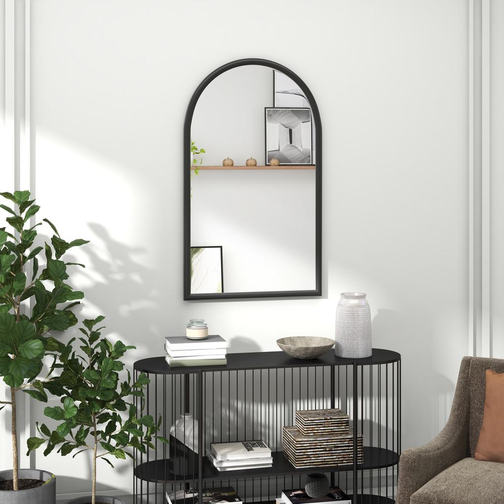 Arched Wall Mirror, 110 x 65 cm, Wooden Frame, Black