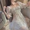 French Summer Dress Women White Puff Sleeve Korean Style Fairy Dress Lace Chiffon Kawaii Elegant Vintage Dress