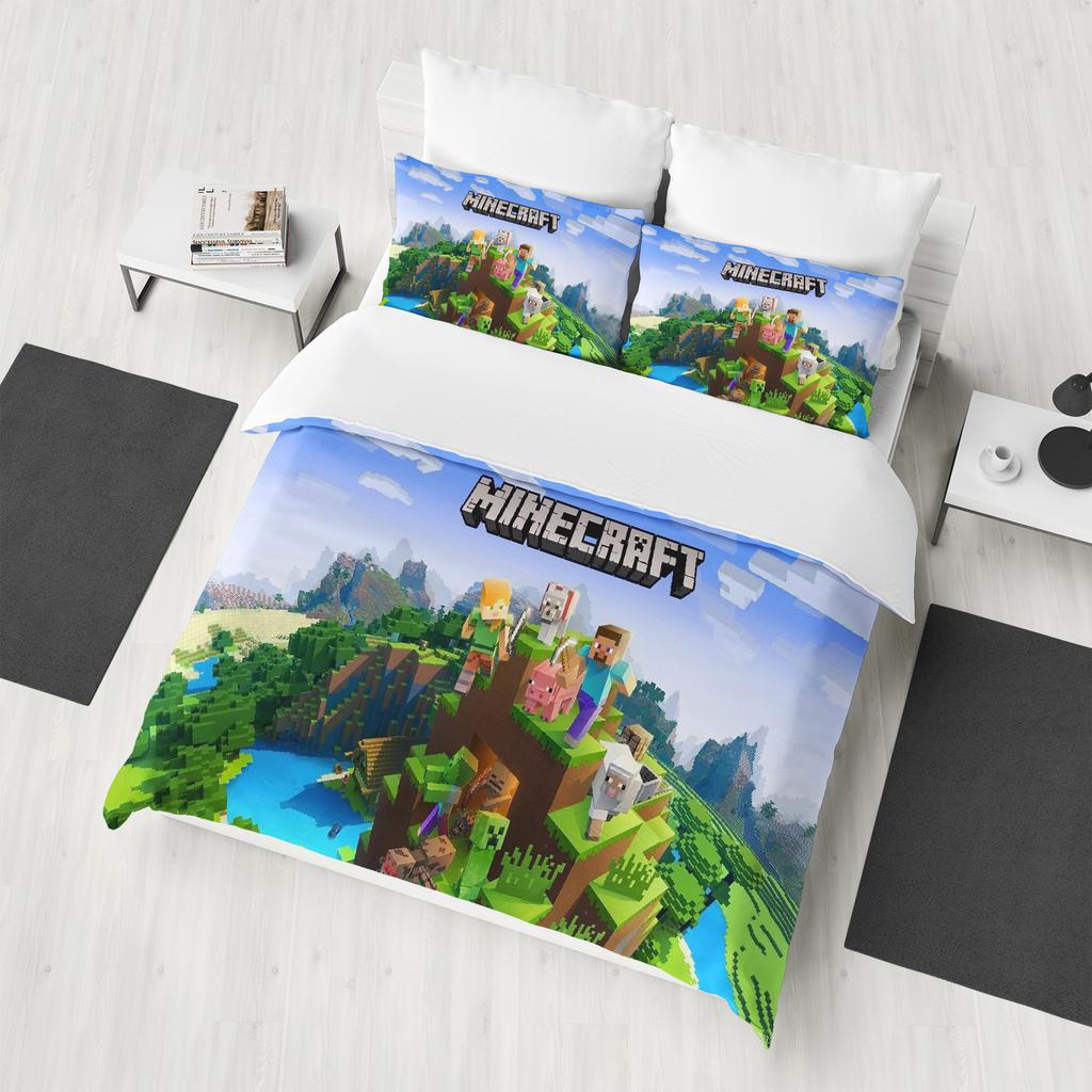 M-Minecraft 100% PolyesterAnime Printed Bedding Set Duvet Cover Queen Cotton Cute Printed Cartoon Quilt Cover