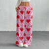 Women's Casual Fashion Printed Elastic Waist Loose Straight Leg Pants With Rope