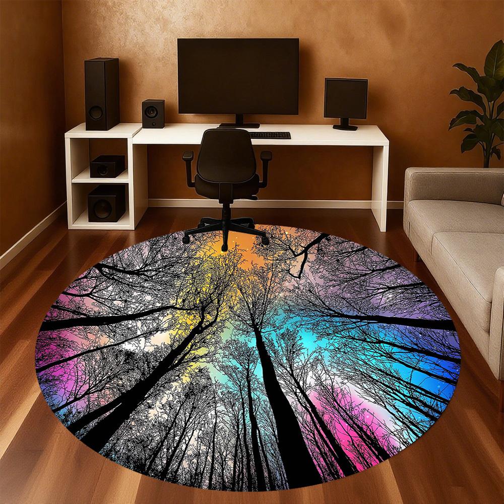 1pc Forest Sky Pattern Office Round Rugs, Under Chair Round Rugs for Living Room, Bedroom, Bathroom Decoration Carpet 091817