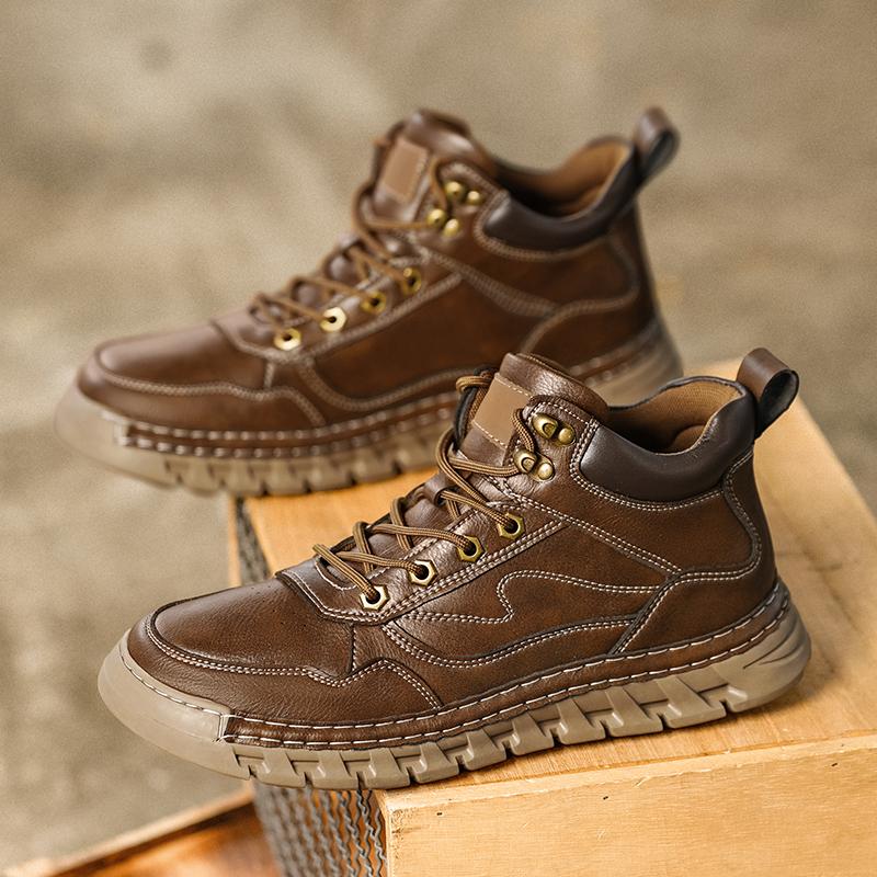 Men's High-top Casual Leather Shoes Handmade Plush Shoes Casual Shoes Autumn and Winter Plus Size 39-47