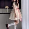 Sweet floral doll collar dress women's summer bubble sleeves small princess cake dress waist fluffy dress