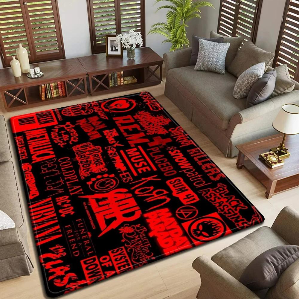 Band Logo Music Rock and Roll Pattern Carpet for Living Room Bedroom Non-Slip Soft Rug Kitchen Floor Mat Entrance Doormat